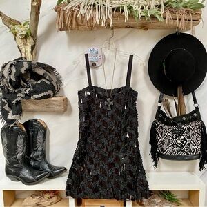 Zara fringe  MEGA Sequin Mini Dress Black holiday new year day